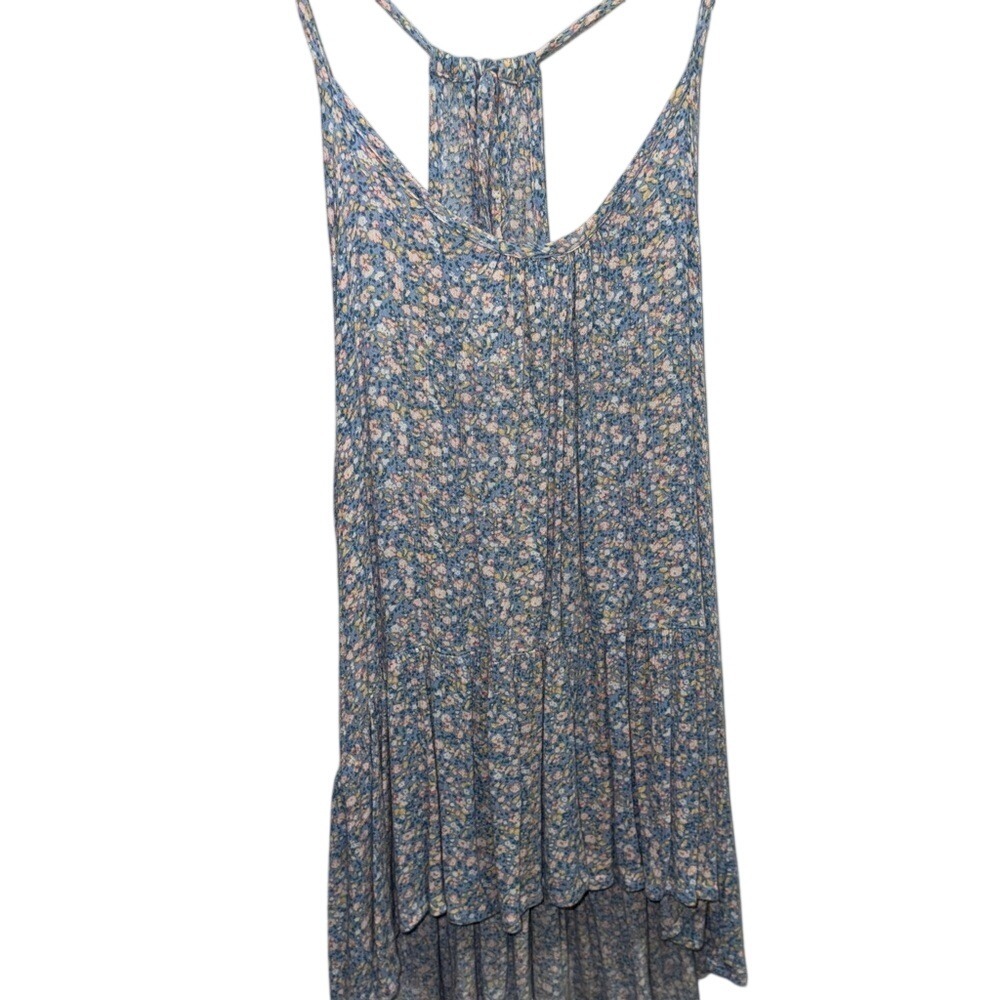 Mossimo Supply Co Blue Floral Racerback High Low Tiered Tank Top Small